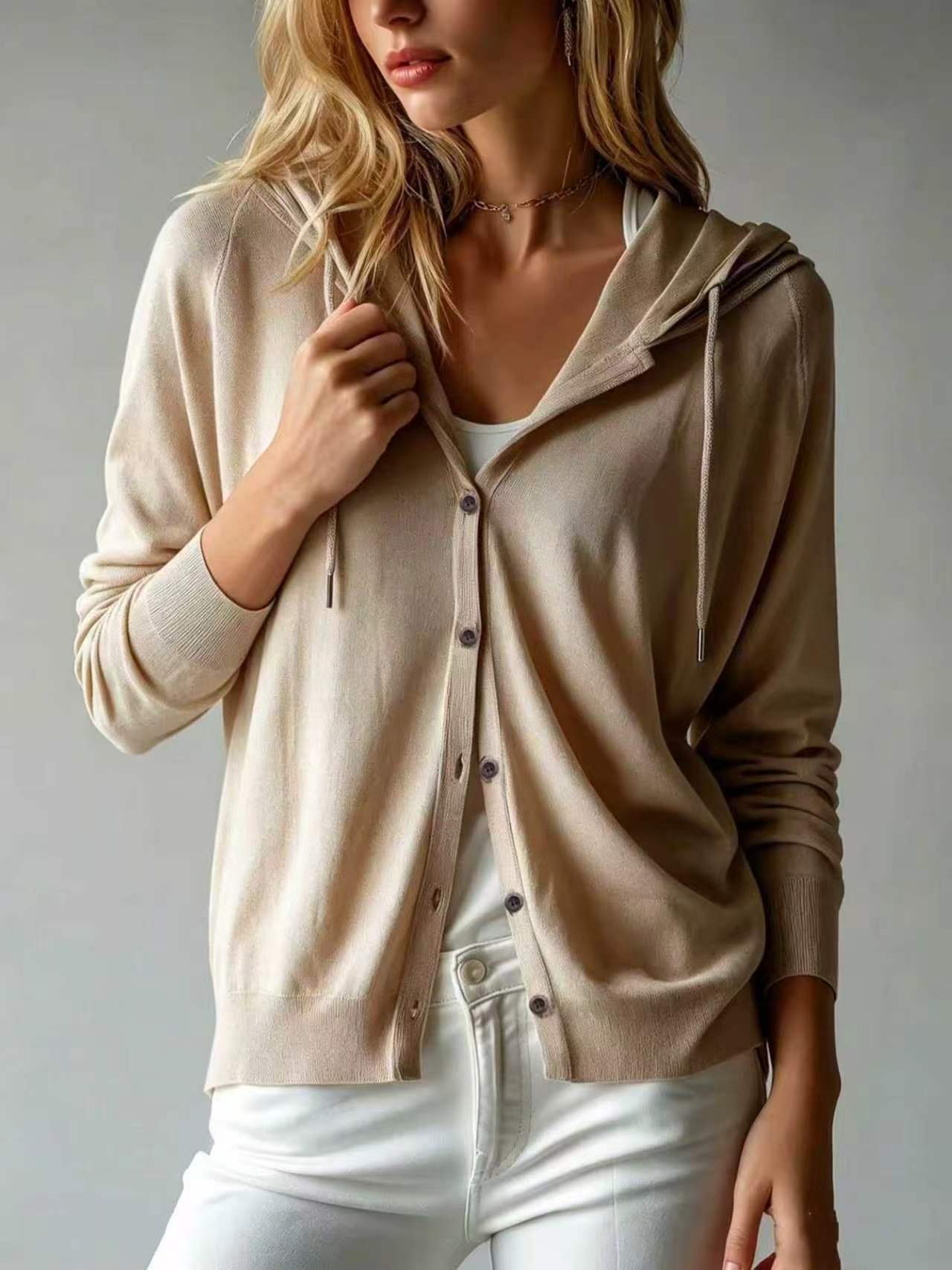 Casual solid color knit cardigan